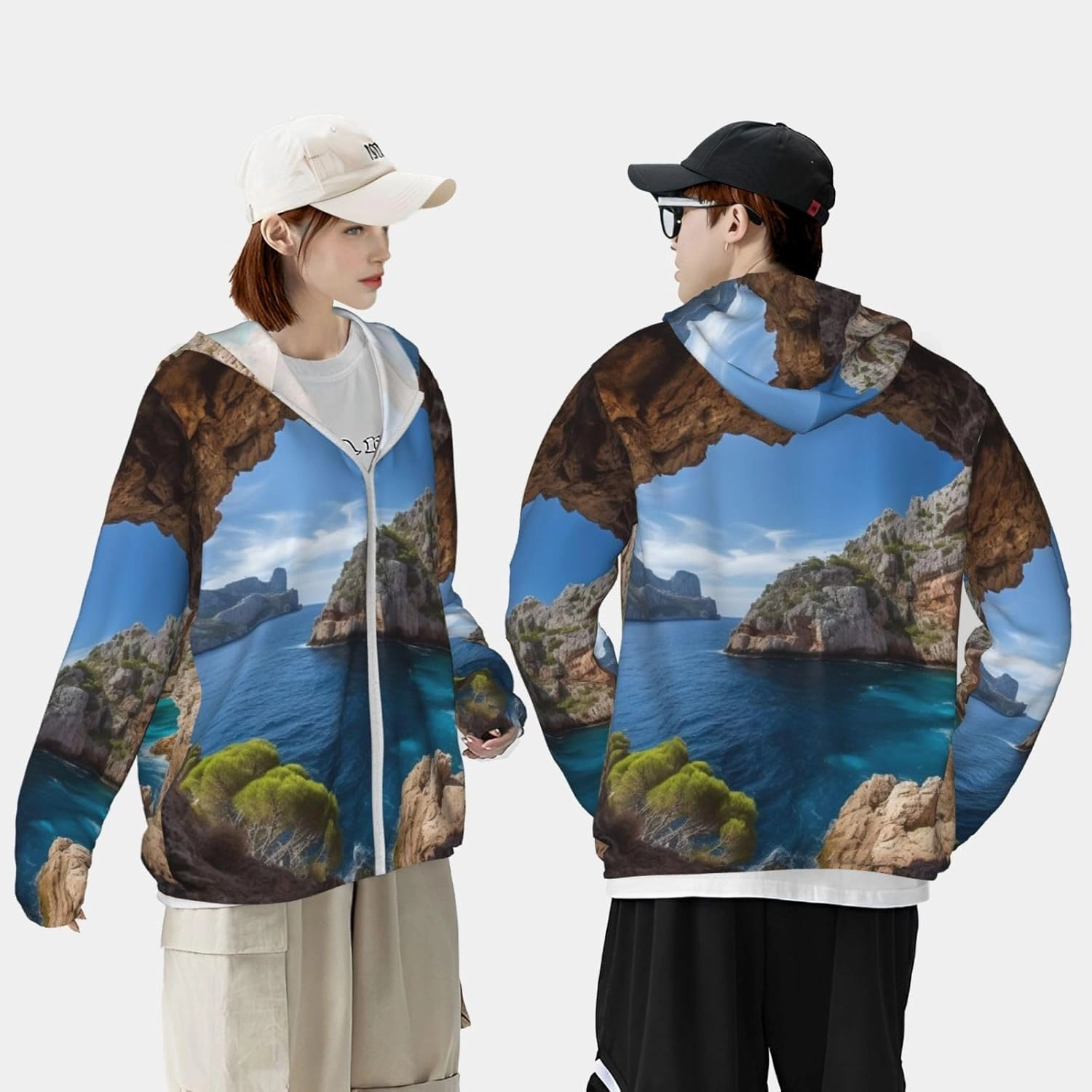 Men's Sun Protection Hoodie UPF 50  Arch in Mallorca Spain Rash Guard Long Sleeve Women's Sun Shirts Lightweight