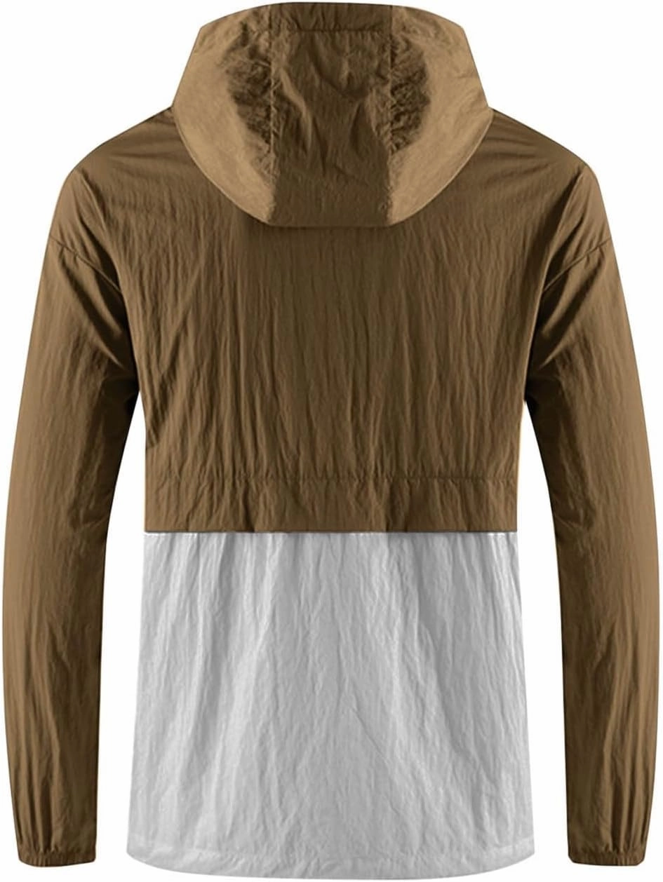 Men's UPF 50  Sun Protection Hoodie Trendy Full Zip Colorblock Track Jackets with Pockets Hiking Fishing Sport Jacket