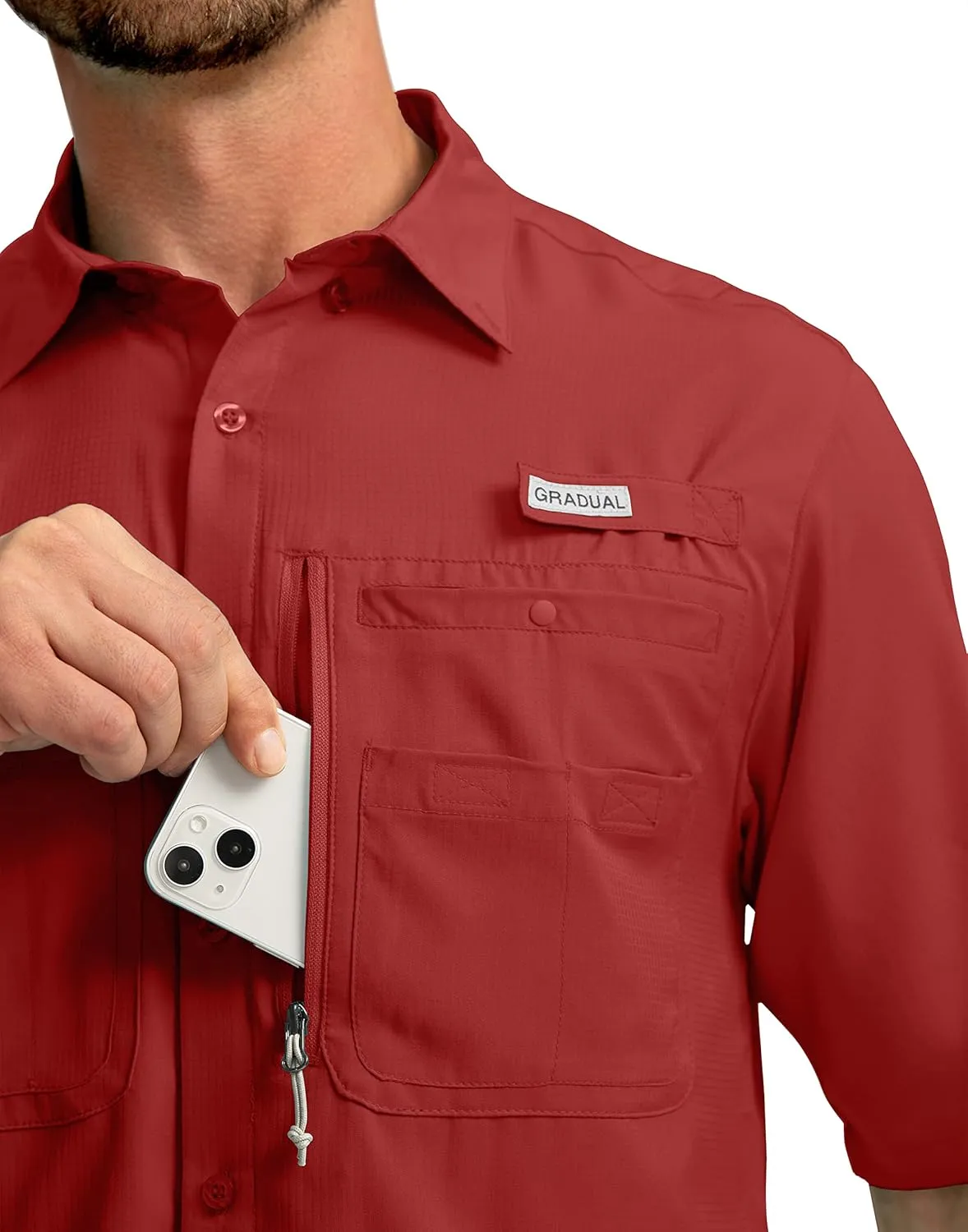 Men's Fishing Shirts with Zipper Pockets UPF 50  Lightweight Cool Short Sleeve Button Down Shirts for Men Casual Hiking