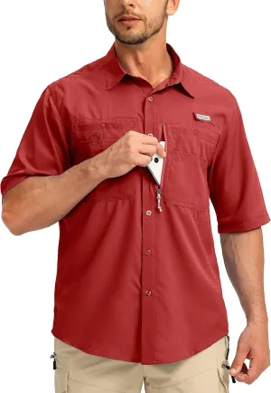 Men's Fishing Shirts with Zipper Pockets UPF 50  Lightweight Cool Short Sleeve Button Down Shirts for Men Casual Hiking