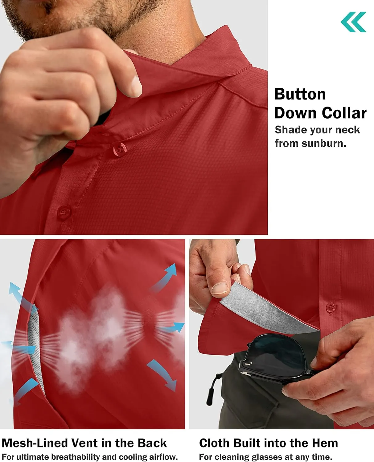 Men's Fishing Shirts with Zipper Pockets UPF 50  Lightweight Cool Short Sleeve Button Down Shirts for Men Casual Hiking