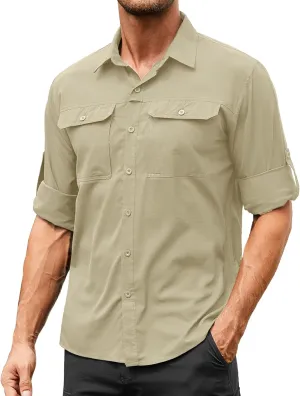 Men's Safari Hiking UPF 50  UV Long Sleeve Work Shirt Lightweight Quick Dry Cooling Outdoor Sun Protection Fishing Shirts