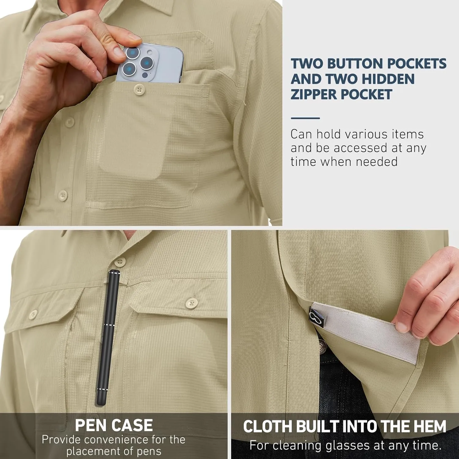 Men's Safari Hiking UPF 50  UV Long Sleeve Work Shirt Lightweight Quick Dry Cooling Outdoor Sun Protection Fishing Shirts