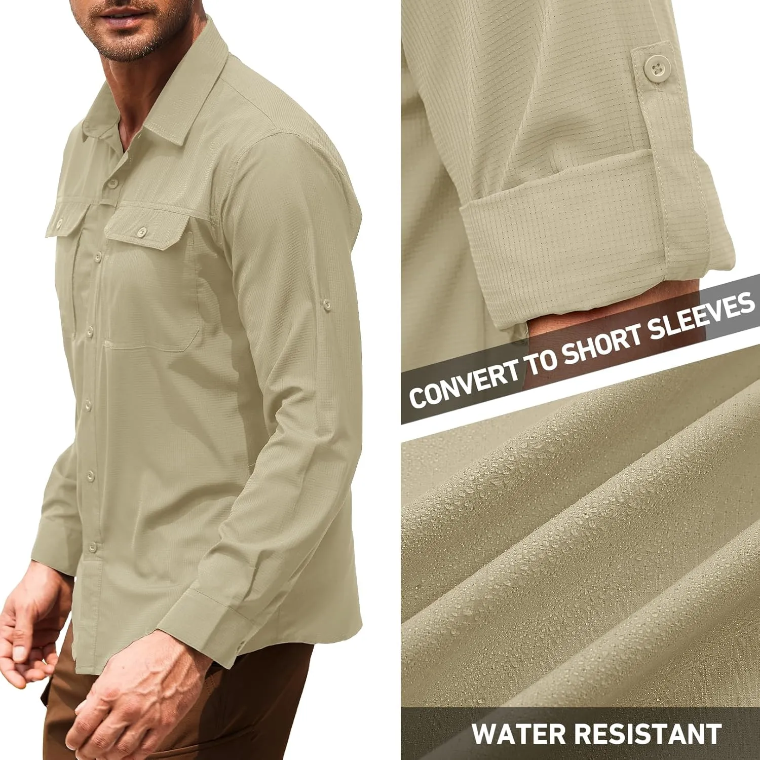 Men's Safari Hiking UPF 50  UV Long Sleeve Work Shirt Lightweight Quick Dry Cooling Outdoor Sun Protection Fishing Shirts