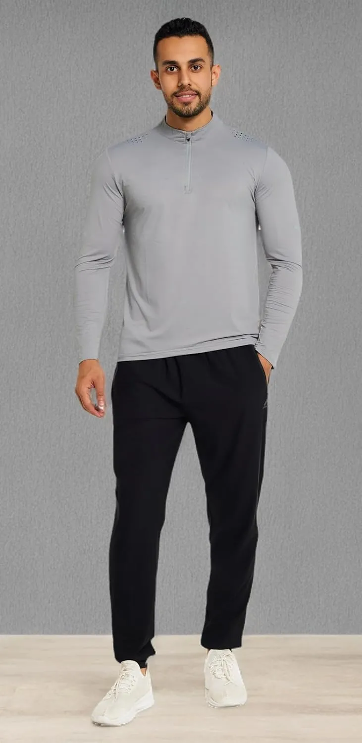 Men's Stretch Athletic Fishing Pants Lightweight Cool-Touch Workout Joggers with Zipper Pockets