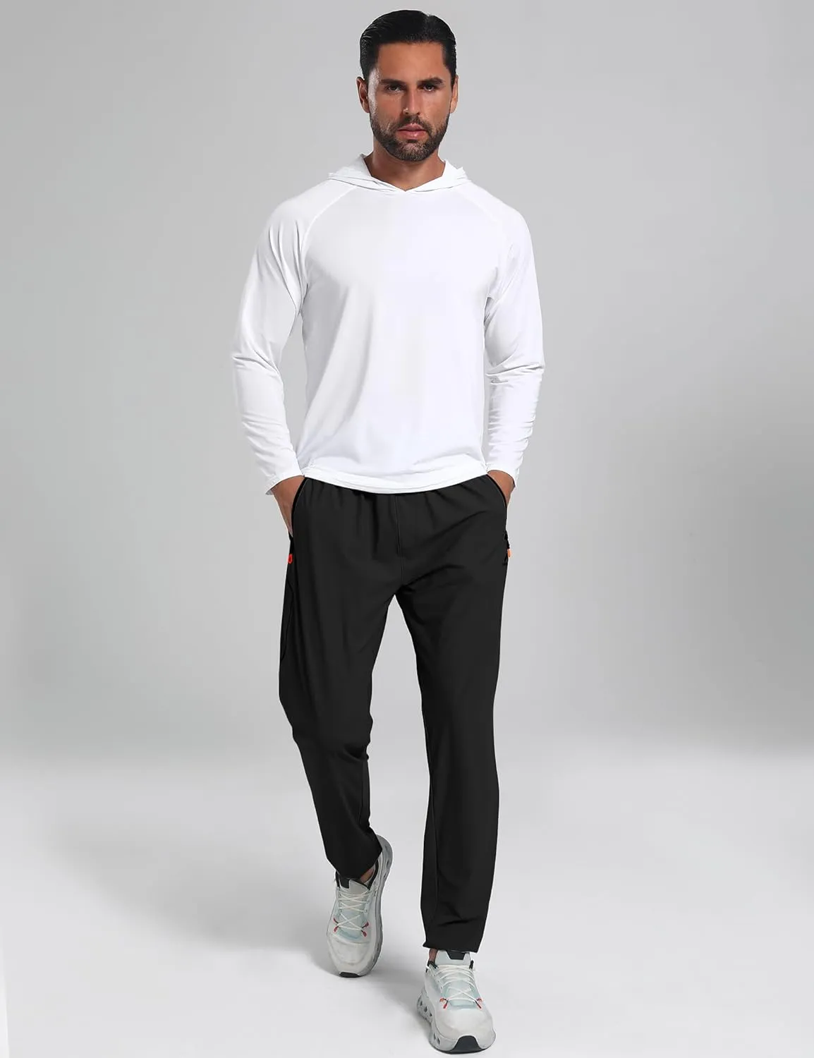 Men's Stretch Athletic Fishing Pants Lightweight Cool-Touch Workout Joggers with Zipper Pockets