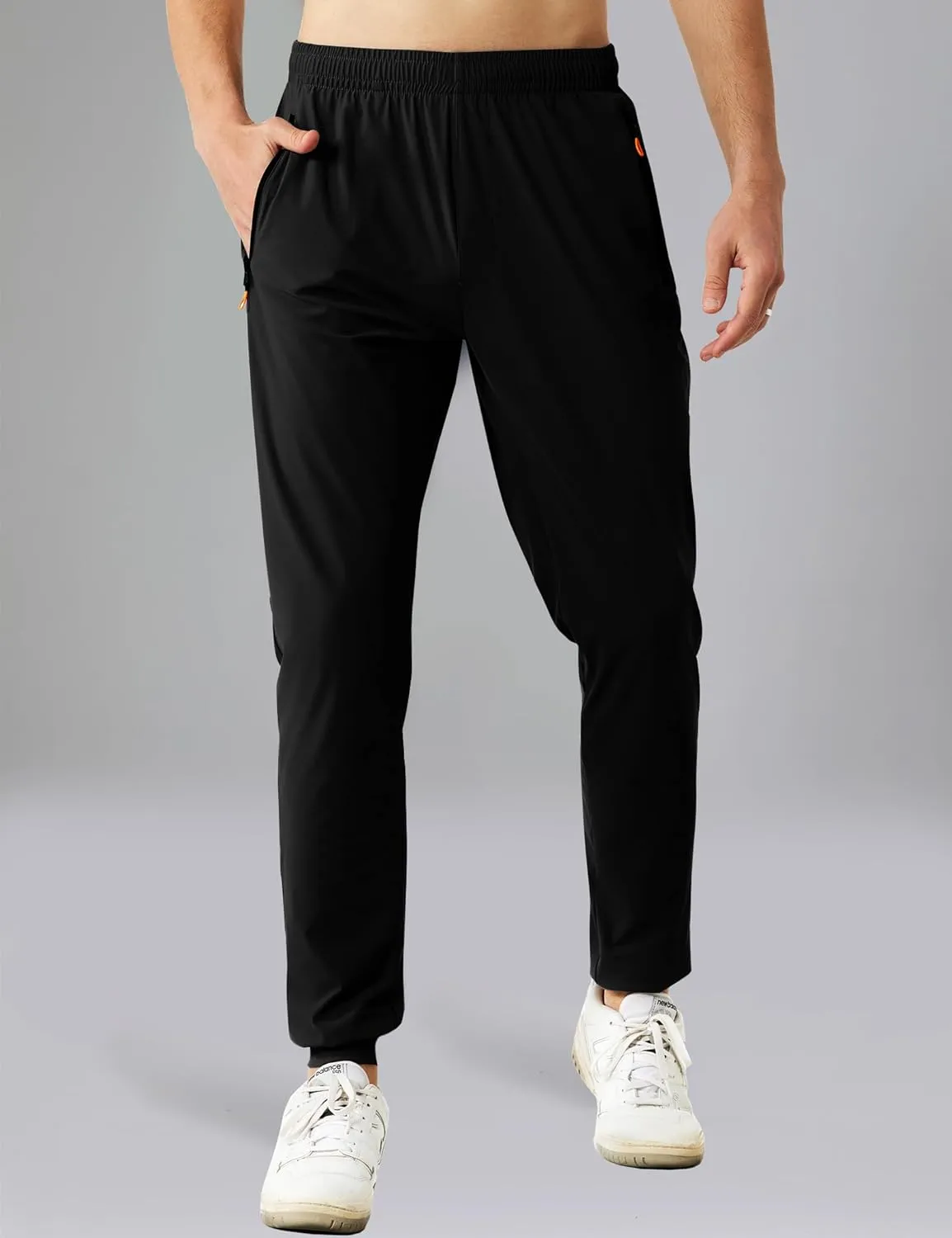 Men's Stretch Athletic Fishing Pants Lightweight Cool-Touch Workout Joggers with Zipper Pockets