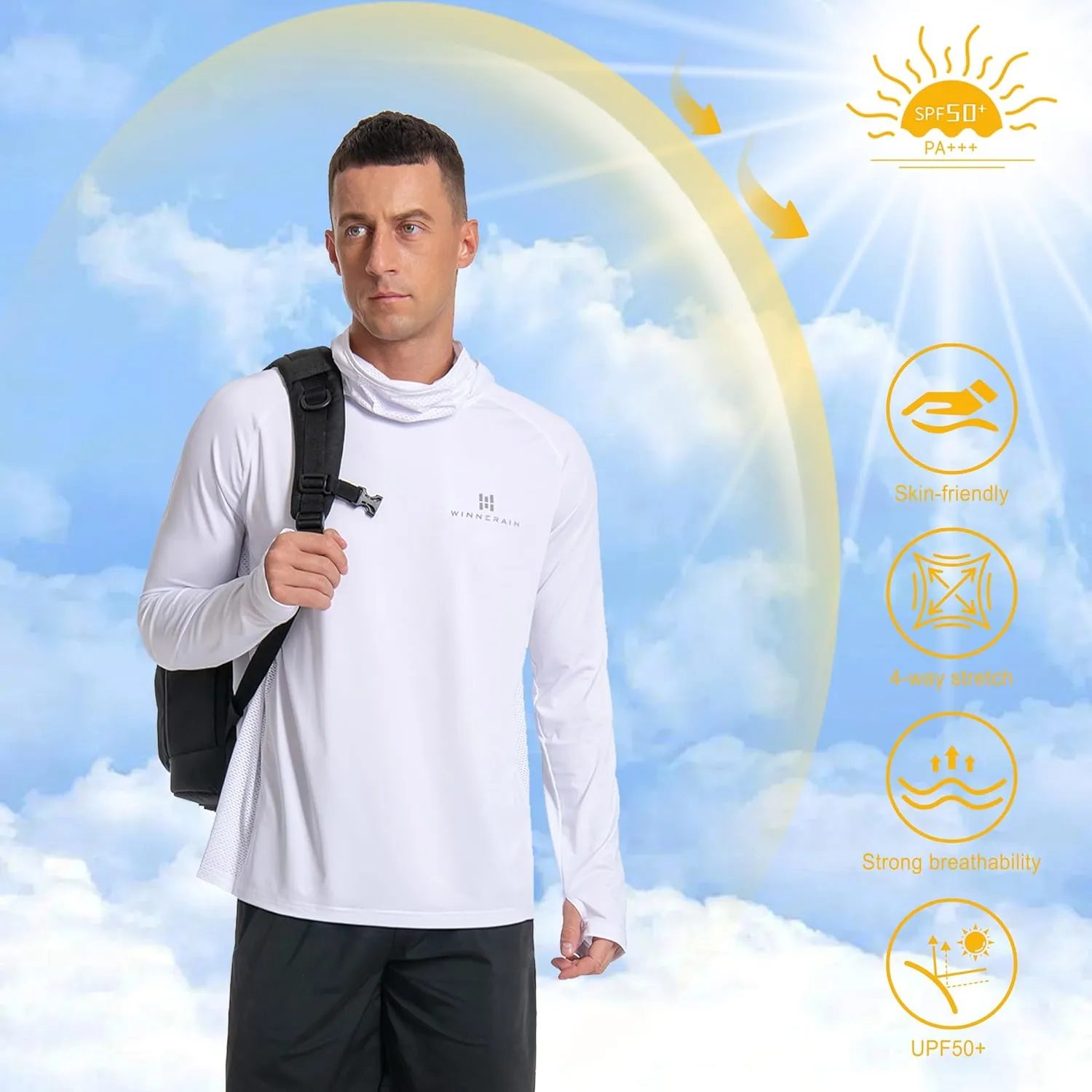 Men's Sun Protection Hoodie Loose Fit UPF 50  Long Sleeve Shirt SPF Lightweight Fishing Hiking Rash Guard