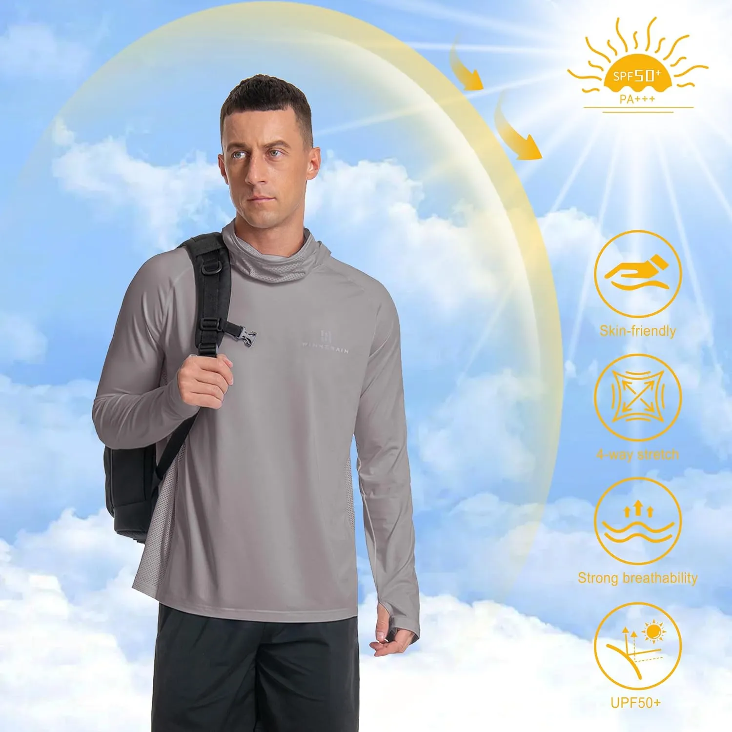 Men's Sun Protection Hoodie Loose Fit UPF 50  Long Sleeve Shirt SPF Lightweight Fishing Hiking Rash Guard