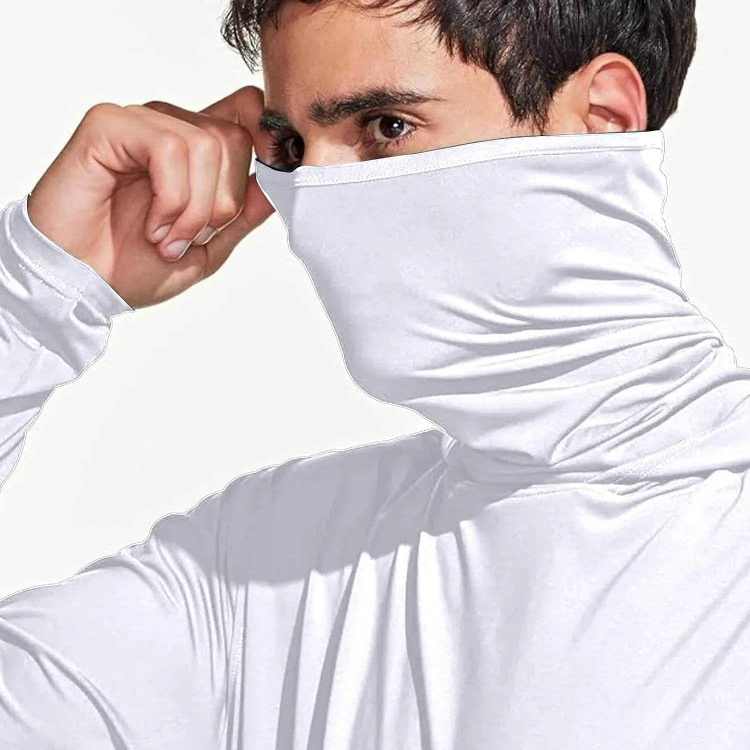 Men's UPF 50  Sun Protection Hoodie with Mask Long Sleeve Rash Guards UV Cooling Lightweight Fishing Hiking Shirts