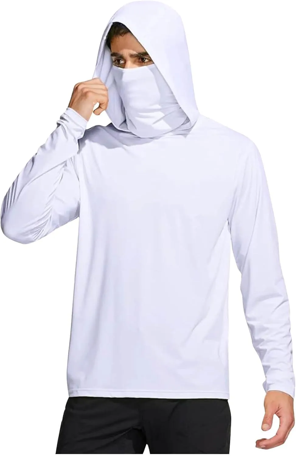 Men's UPF 50  Sun Protection Hoodie with Mask Long Sleeve Rash Guards UV Cooling Lightweight Fishing Hiking Shirts
