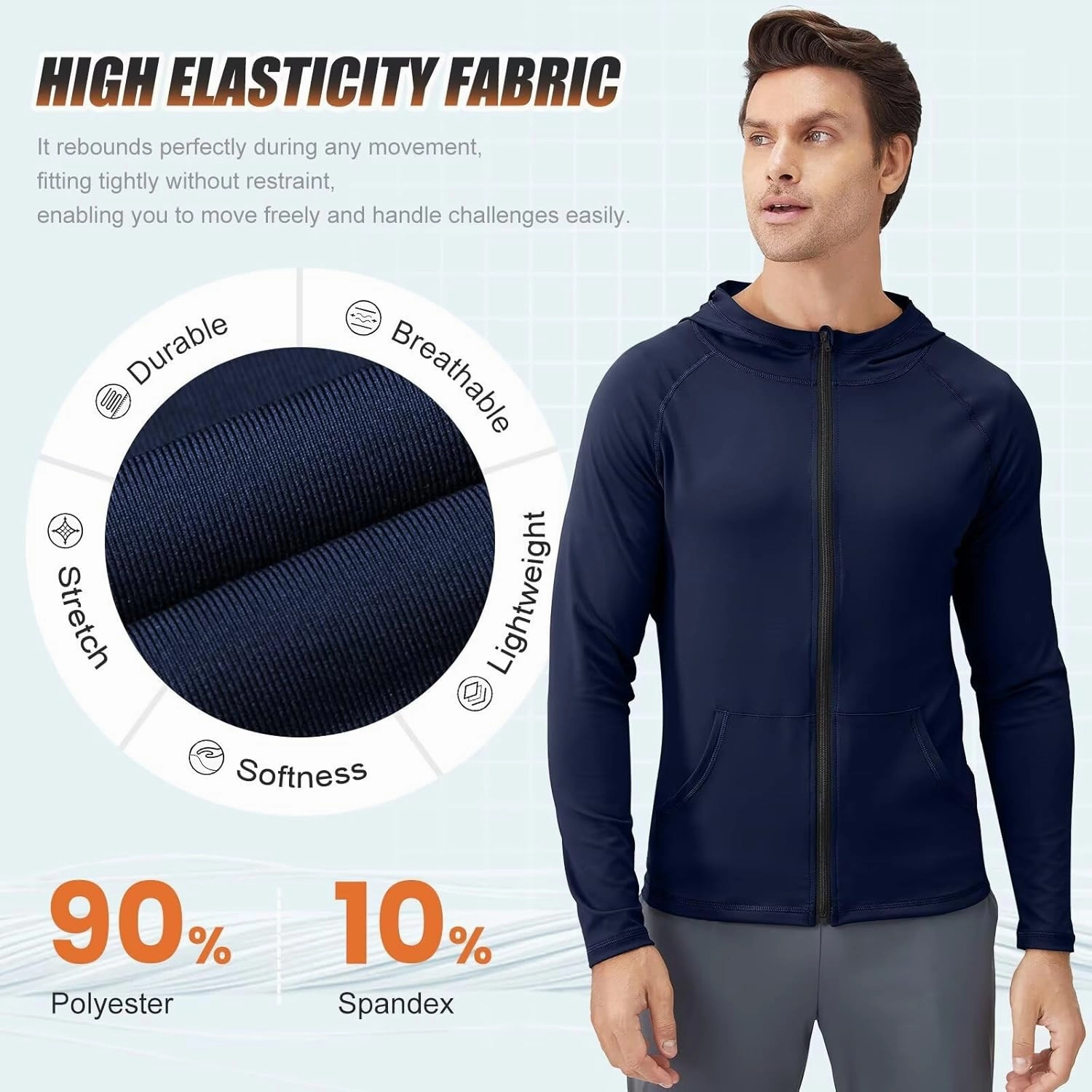 Mens Athletic Jacket for Running Workout Hiking Full Zip Sun Protection Hoodies for Fishing,Fast Dry Lightweight