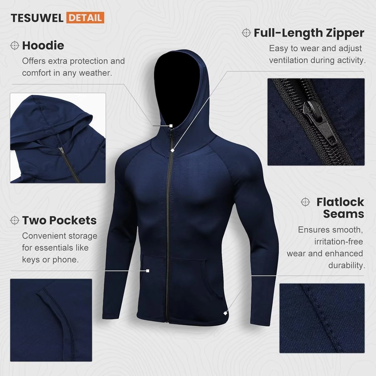 Mens Athletic Jacket for Running Workout Hiking Full Zip Sun Protection Hoodies for Fishing,Fast Dry Lightweight