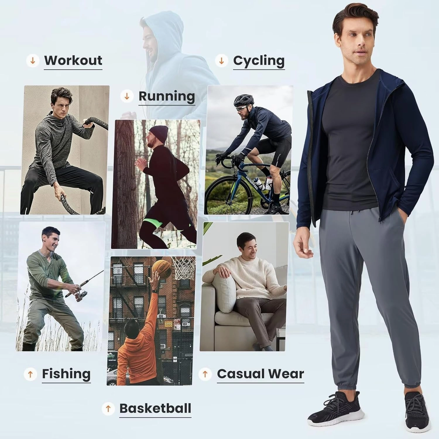 Mens Athletic Jacket for Running Workout Hiking Full Zip Sun Protection Hoodies for Fishing,Fast Dry Lightweight