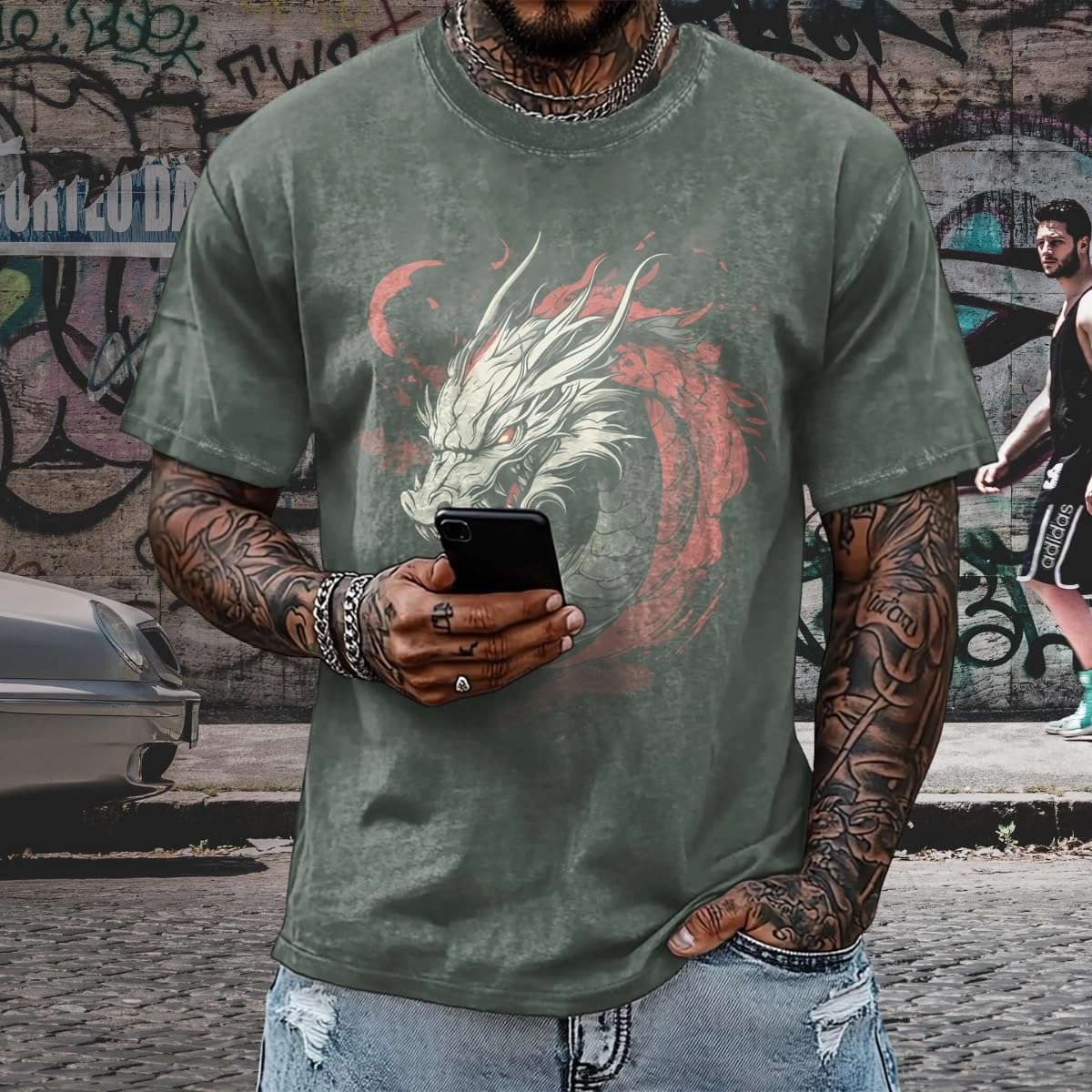 Mens Dragon Grpahic T-Shirts Short Sleeve 100% Cotton Crewneck Big and Tall Outdoor Summer Quick Dry Undershirts