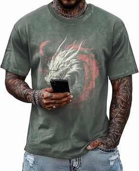 Mens Dragon Grpahic T-Shirts Short Sleeve 100% Cotton Crewneck Big and Tall Outdoor Summer Quick Dry Undershirts