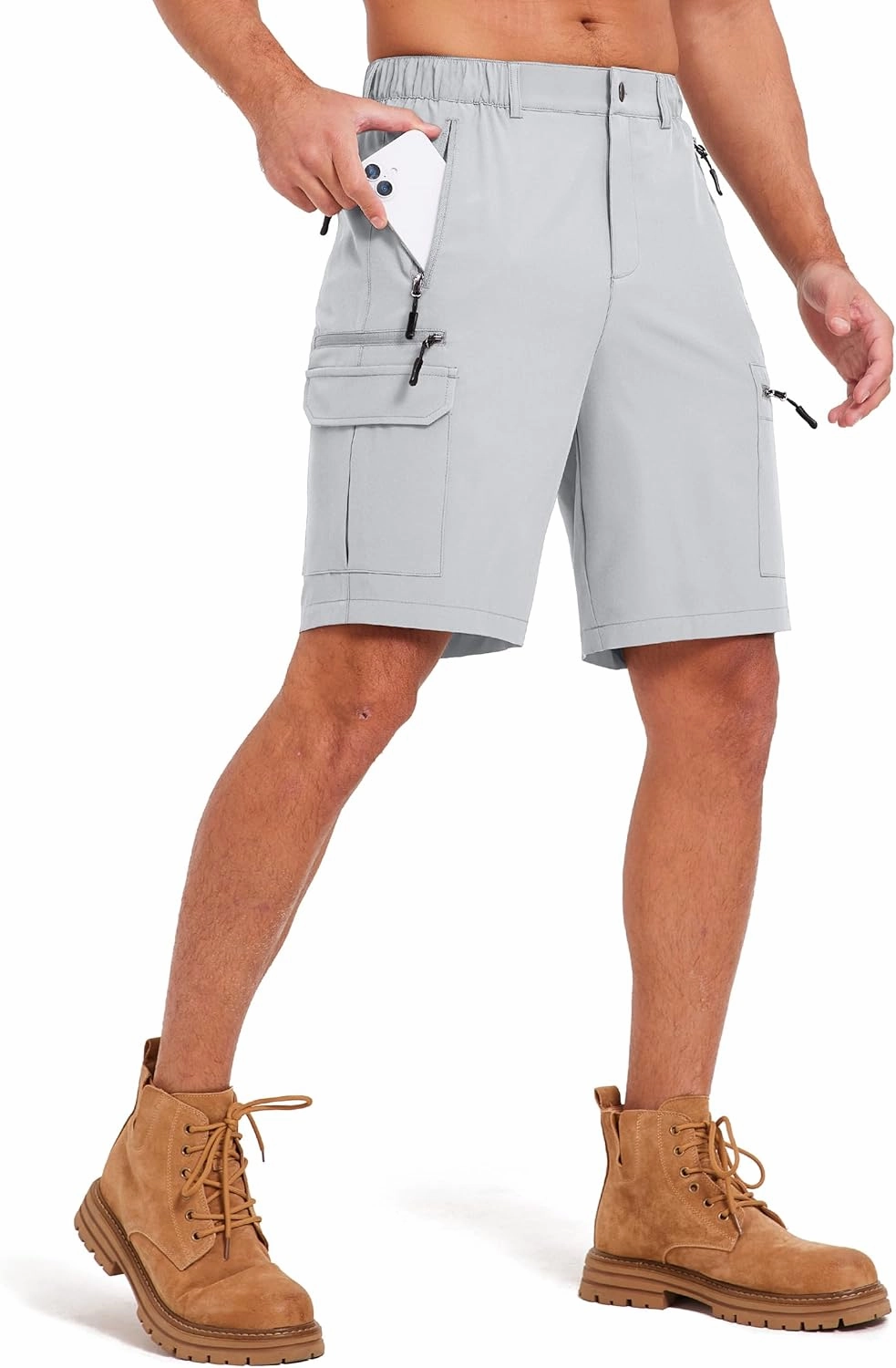 Mens Hiking Cargo Summer Shorts 9" Quick Dry Lightweight Outdoor Fishing Golf Casual Elastic Waist Loose Fit 6 Pocket