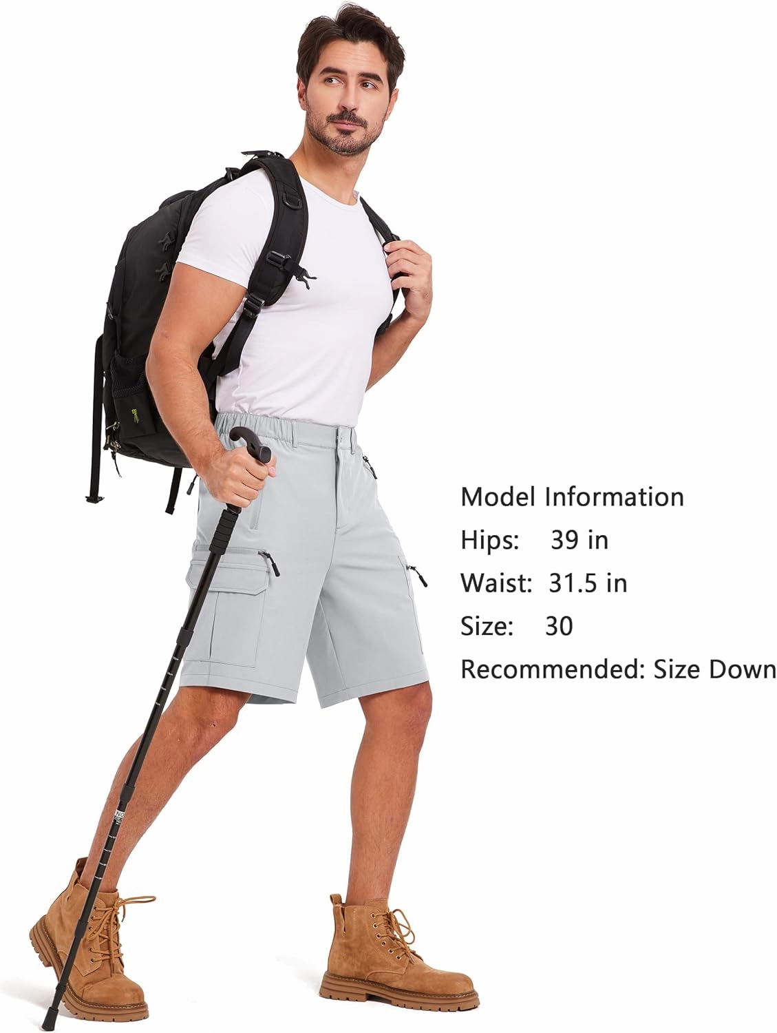 Mens Hiking Cargo Summer Shorts 9" Quick Dry Lightweight Outdoor Fishing Golf Casual Elastic Waist Loose Fit 6 Pocket