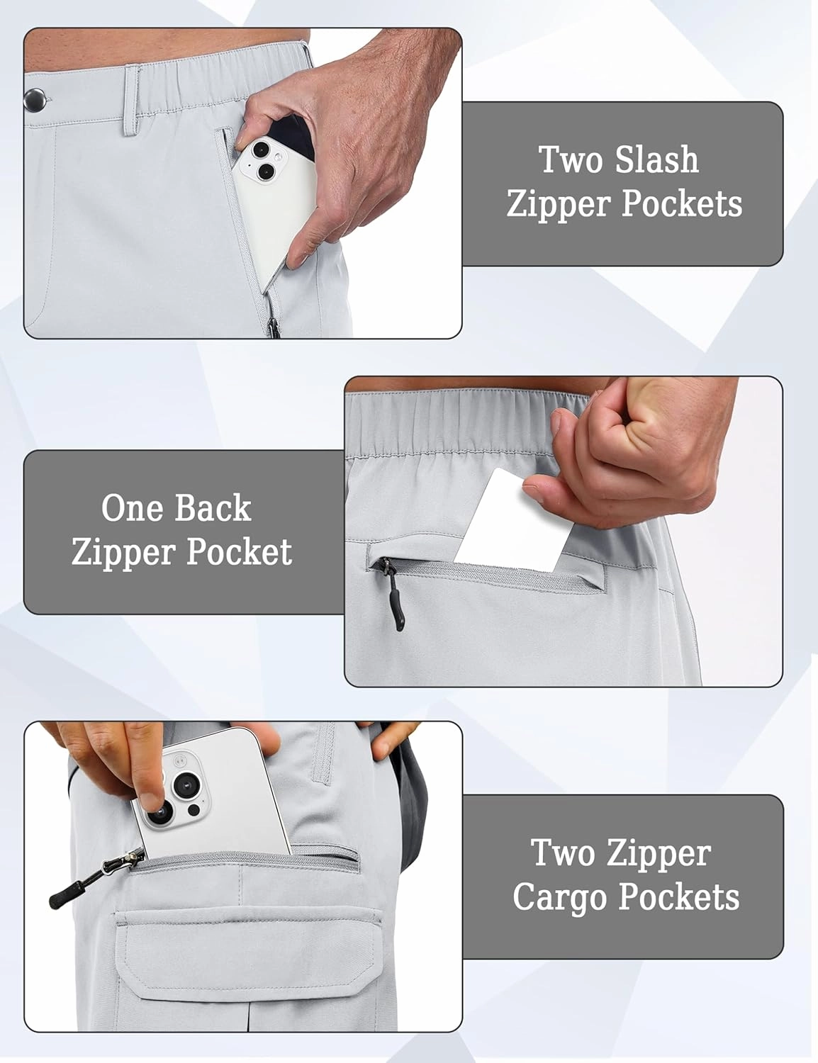 Mens Hiking Cargo Summer Shorts 9" Quick Dry Lightweight Outdoor Fishing Golf Casual Elastic Waist Loose Fit 6 Pocket