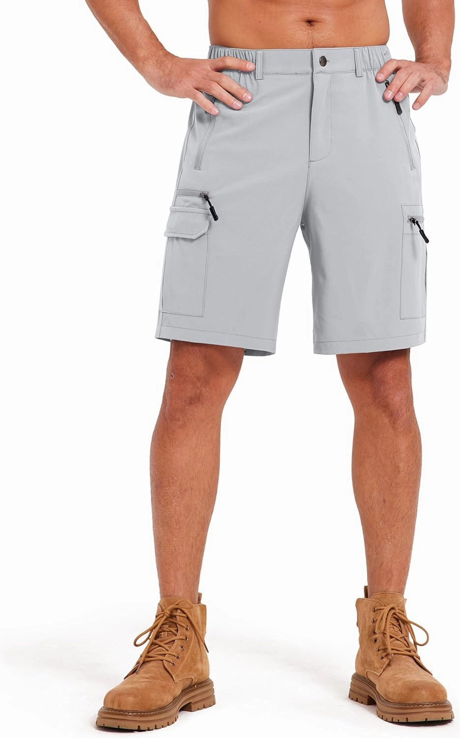 Mens Hiking Cargo Summer Shorts 9" Quick Dry Lightweight Outdoor Fishing Golf Casual Elastic Waist Loose Fit 6 Pocket