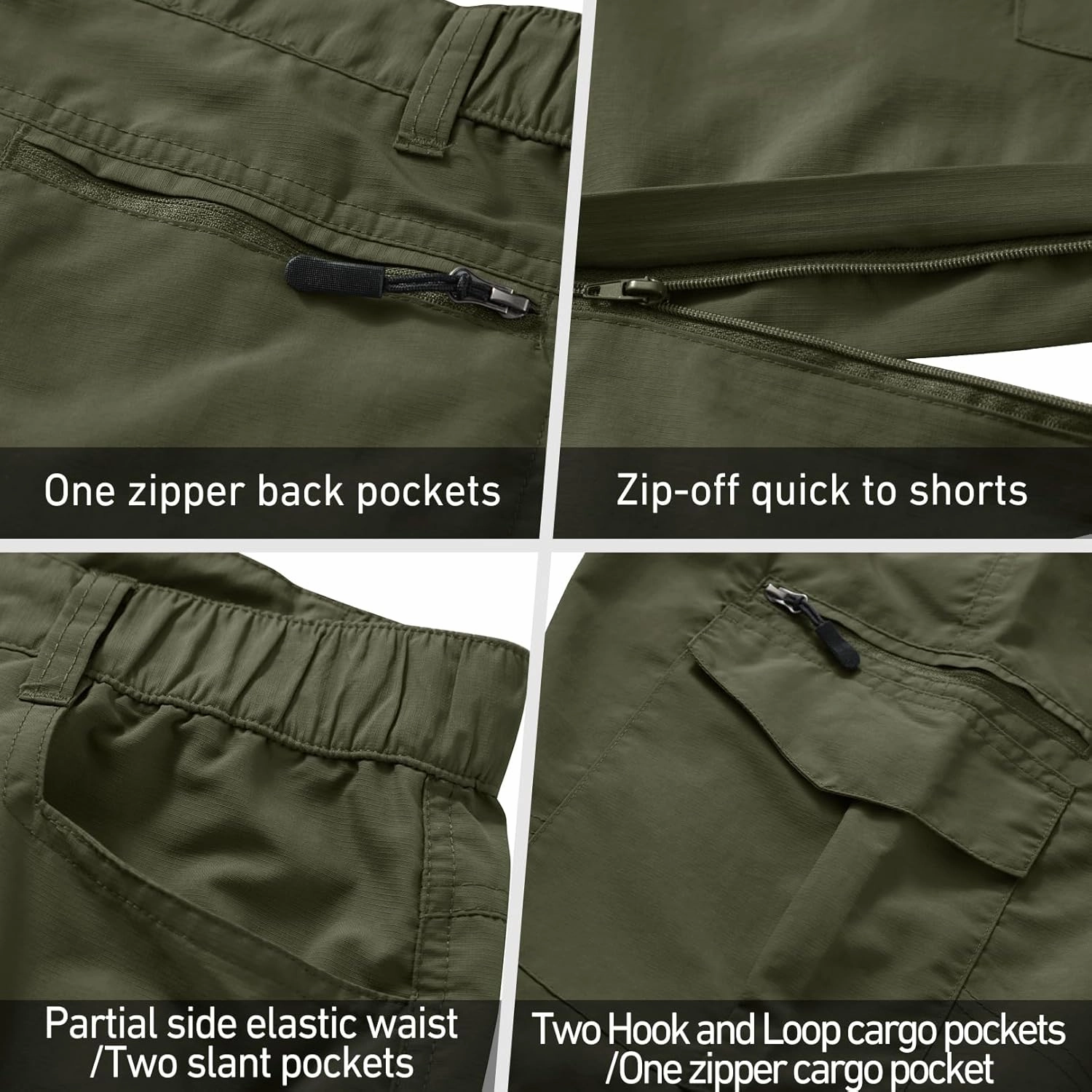 Mens Hiking Convertible Pants Quick Dry Zip Off Lightweight Cargo Fishing Work Pants Trousers with Belt