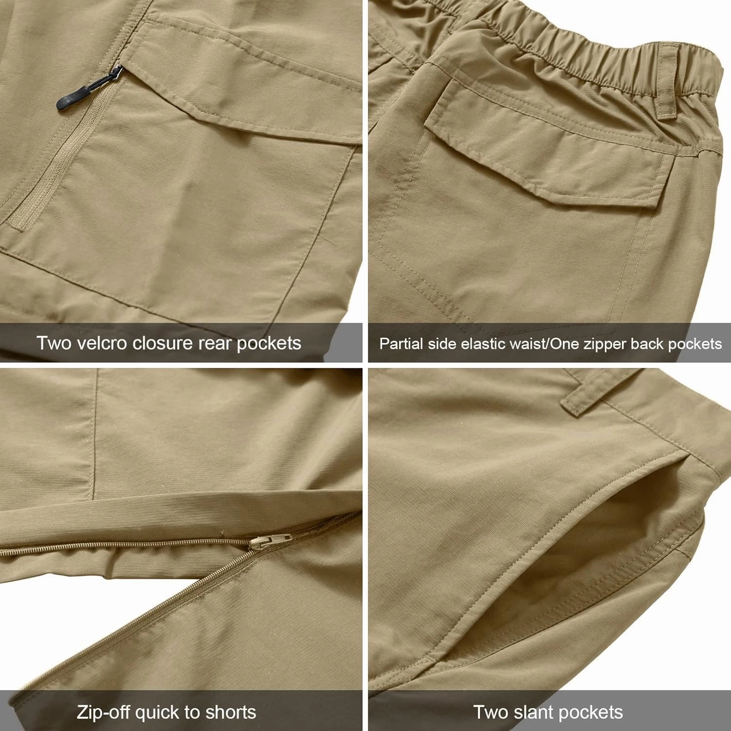 Mens Hiking Pants Quick Dry Lightweight Fishing Convertible Zip Off Safari Trousers
