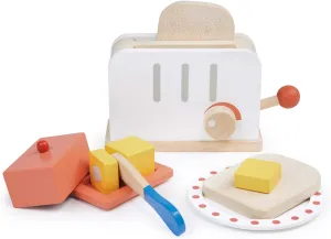 Mentari Toys - Rise & Shine Toaster Set - 10pc Wooden Toaster Toy with Pretend Play Food Accessories - Kids Role Play Kitchen/Cafe Toy - Improves Motor Skills - Sparks Creativity - Age 3 