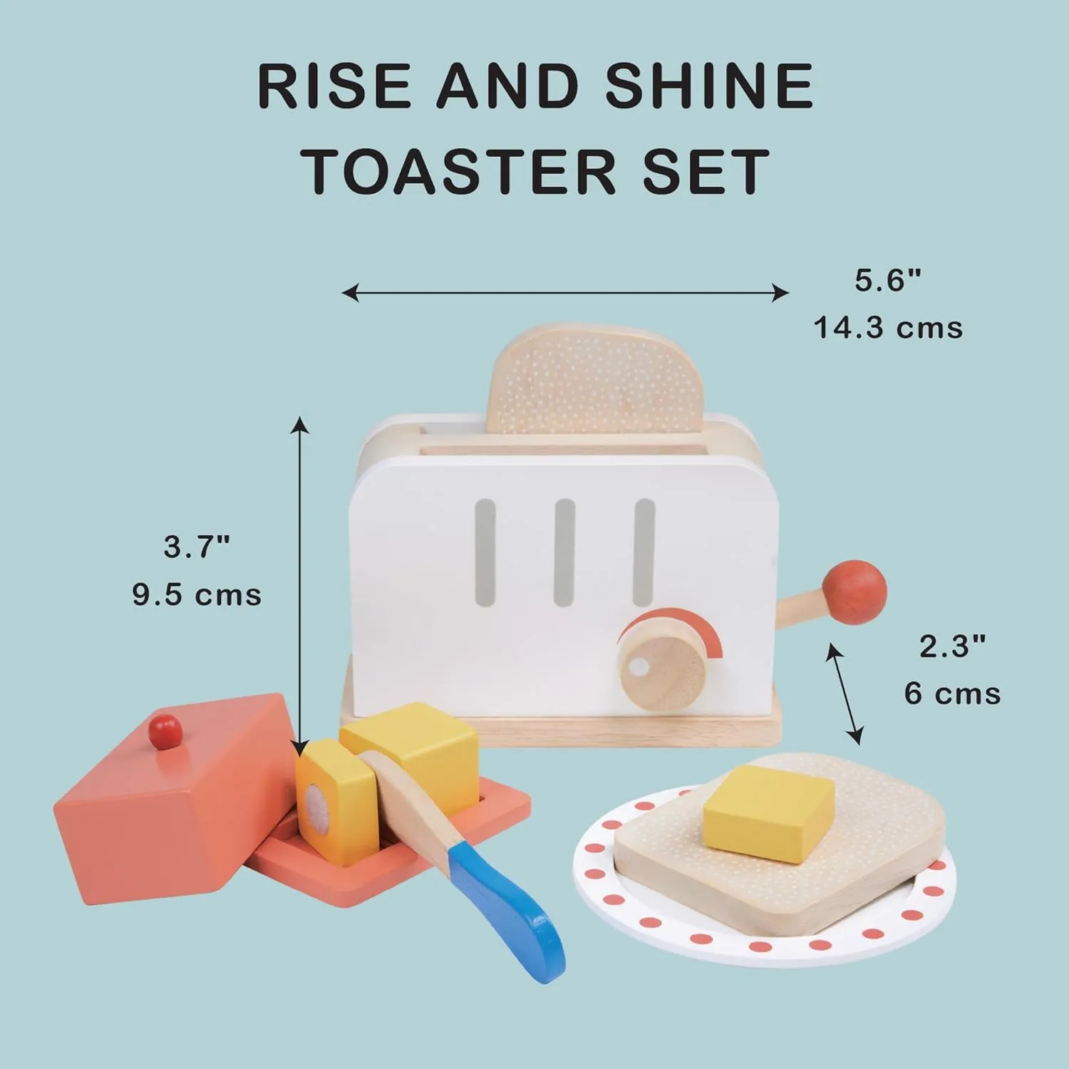 Mentari Toys - Rise & Shine Toaster Set - 10pc Wooden Toaster Toy with Pretend Play Food Accessories - Kids Role Play Kitchen/Cafe Toy - Improves Motor Skills - Sparks Creativity - Age 3 