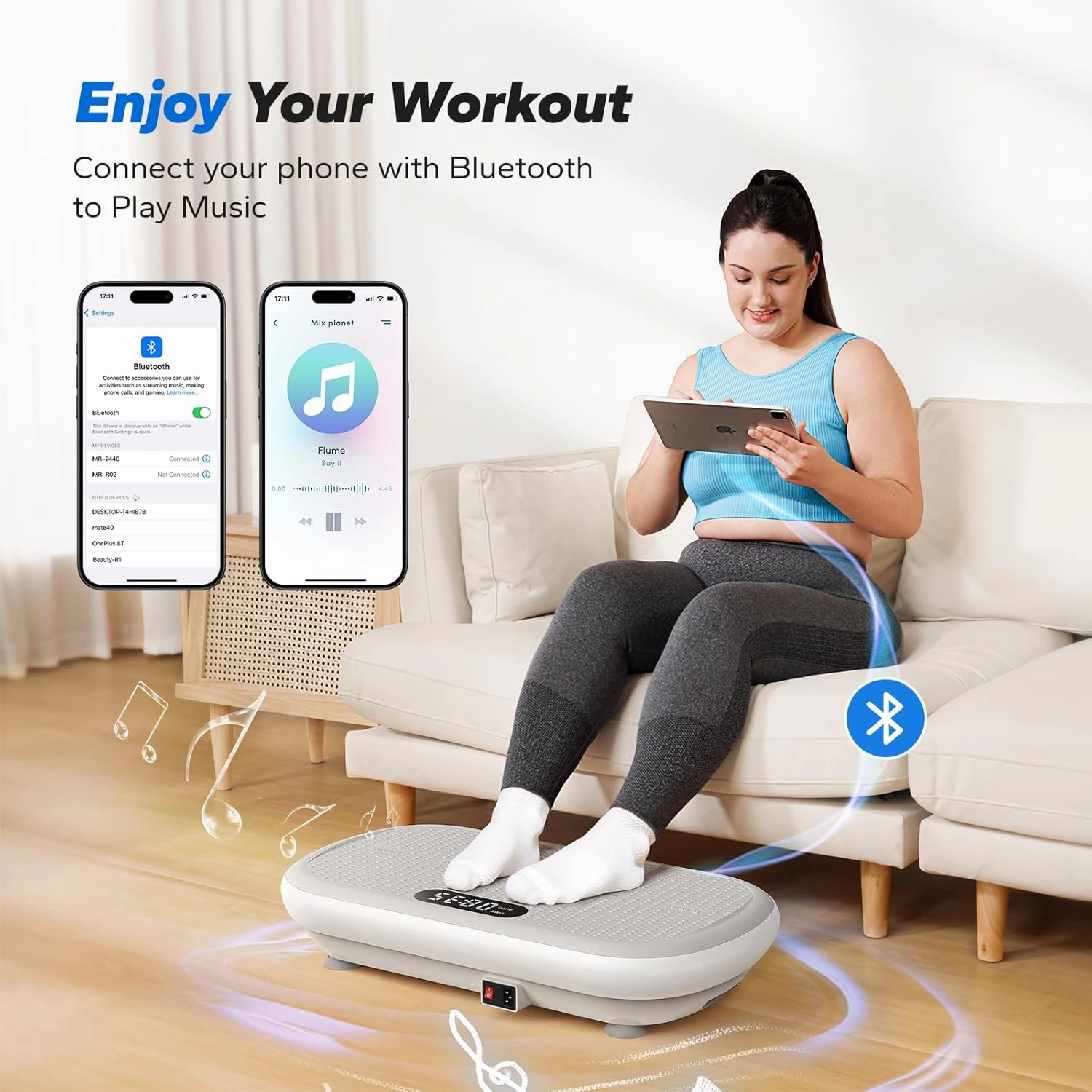 MERACH Vibration Plate Exercise Machine, Vibration Plate 440 Lbs Capacity, Bluetooth and Silicone Pedal, Stimulate Deep Fat, Vibration Plate for Lymphatic Drainage, Vibrating for Weight Loss