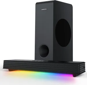 MEREDO Sound Bar for Smart TV 3.1CH PC Gaming Soundbar with Subwoofer RGB Lighting Audio Sync Surround Sound System BT 5.3/HD-ARC/Optical/AUX/USB for Desktop Tablets Consoles Home Cinema