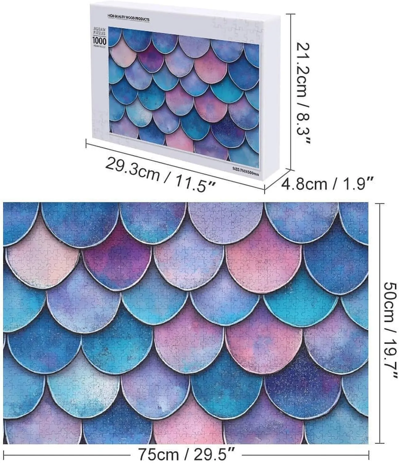 Mermaid Fish Scale Custom Jigsaw Puzzle for Adults Wooden Educational Game Art Home Decor 1000 PCS
