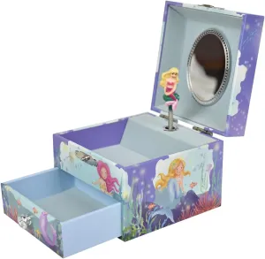 Mermaid Musical Jewelry Box with Spinning Mermaid Doll, Underwater Design, Plays Beautiful Dreamer, mermaid toys for girls 4-6，4.2x4.2x3.3 Inches (A drawer)