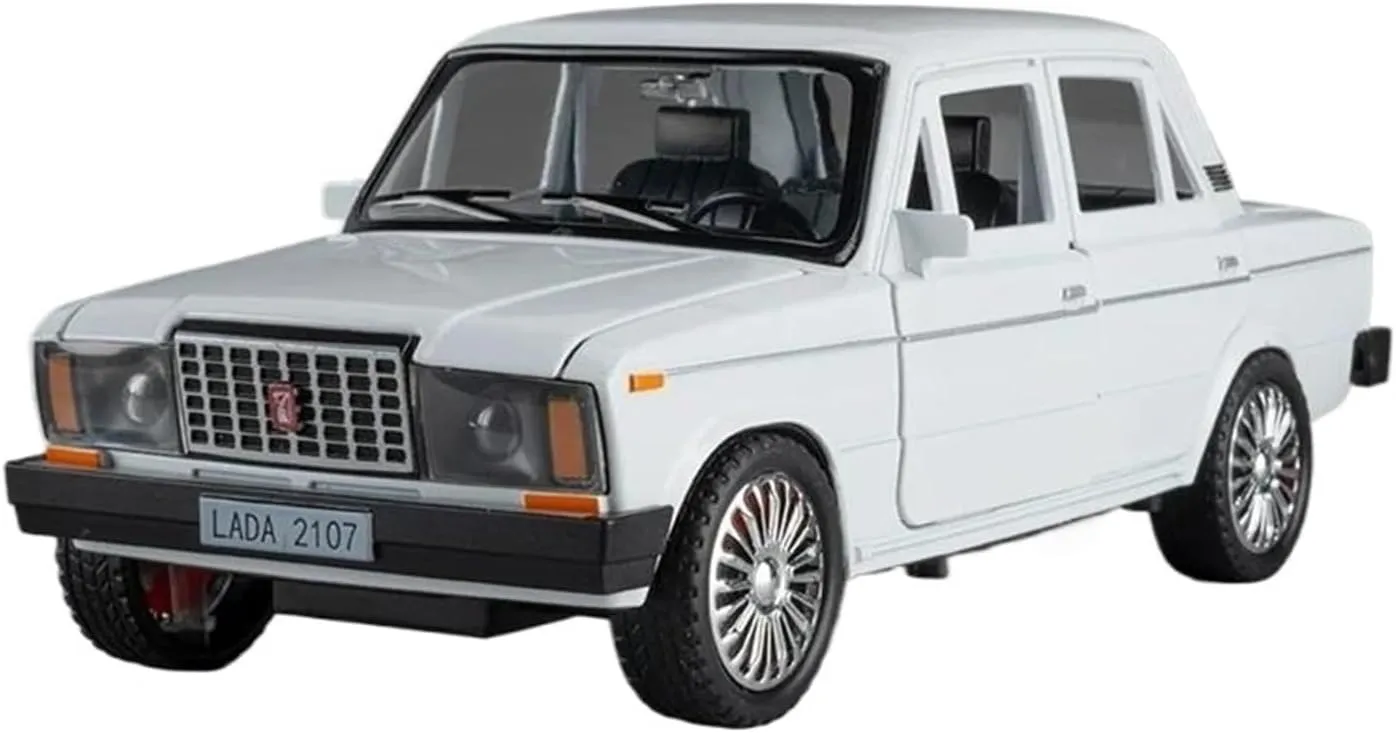 Metal Vehicles Toys 1:18 for Lada 2107 Metal Alloy Model Car Toy Sound and Light Mini Vehicle Toy Display Home Or Office Décor(White)