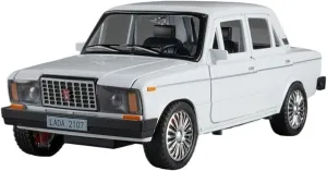 Metal Vehicles Toys 1:18 for Lada 2107 Metal Alloy Model Car Toy Sound and Light Mini Vehicle Toy Display Home Or Office Décor(White)