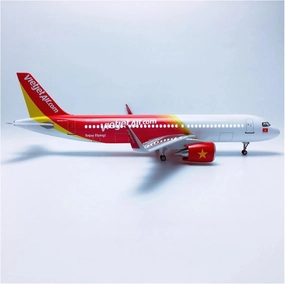 Metal Aircraft Model 47cm Scale for Vietjet A320 Metal Plane Replica Alloy with Landing Gear Collection Home Décor Model Aviation Enthusiasts(with Light)