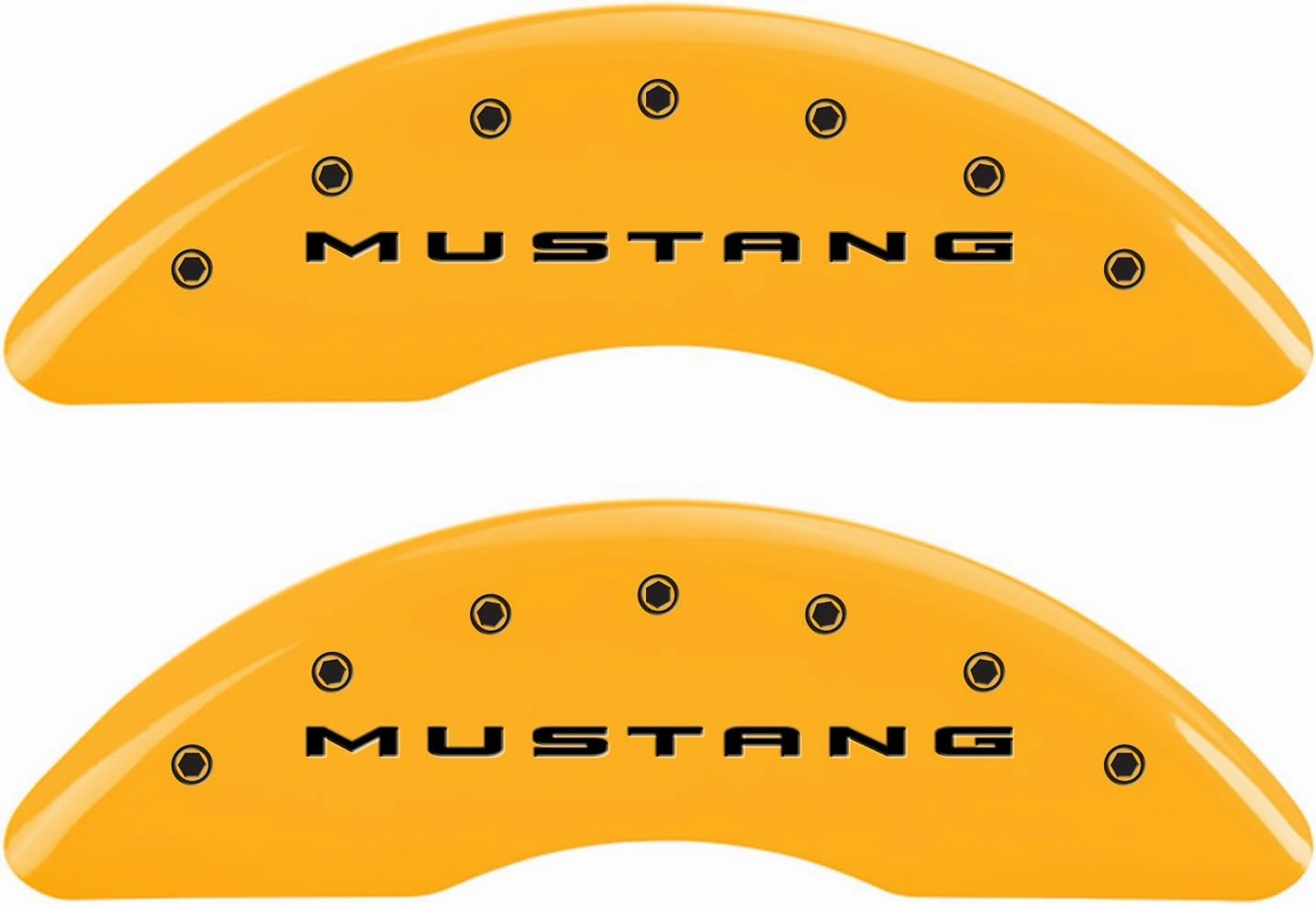 MGP Brake Caliper Covers for Ford Mustang GT, GT Premium 2015-2023 - Yellow Powder-Coated Finish, Engraved Black Mustang/GT Logo, Front and Rear Caliper Covers (Set of 4)