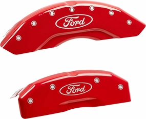 MGP Caliper Covers - Brake Caliper Covers 2012-2020 Ford F-150 (2015-2020 w/mechanical park brake) - Front and Rear Set - Red