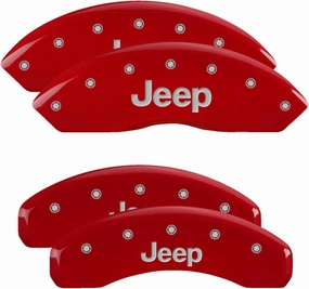MGP Caliper Covers - Brake Caliper Covers 2018-2023 Jeep Wrangler 2022 Jeep Wrangler Unlimited (18-19 JL Chassis, 20-23 JL w/o eTorque Pkg) - Front and Rear Set - Red