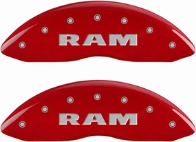 MGP Caliper Covers - Brake Caliper Covers 2019-2020 Ram 1500 2021 Ram 1500 (Standard Rear Caliper) Front and Rear Set - Ram Logo - Red