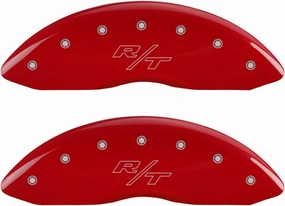 MGP Caliper Covers - Brake Caliper Covers for 2011-2023 Dodge Challenger & 2011-2023 Dodge Charger (Requires Dual Piston Front Caliper) Front and Rear Set - Engraved R/T Vintage Logo (Red)