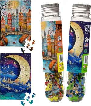 MicroPuzzles “City & Moon Scape” Mini Jigsaw Puzzle 2-Pack – 150-Piece Night-Skyline Travel 4×6 in Puzzle Gift | Made in USA | Small Business
