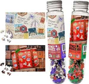 MicroPuzzles Mini Jigsaw Puzzle 2-Pack “World Travel Stamps” – 150-Piece 4×6 in Pocket Puzzle, Ideal for Flights & Road Trips | Made in USA | Small Business