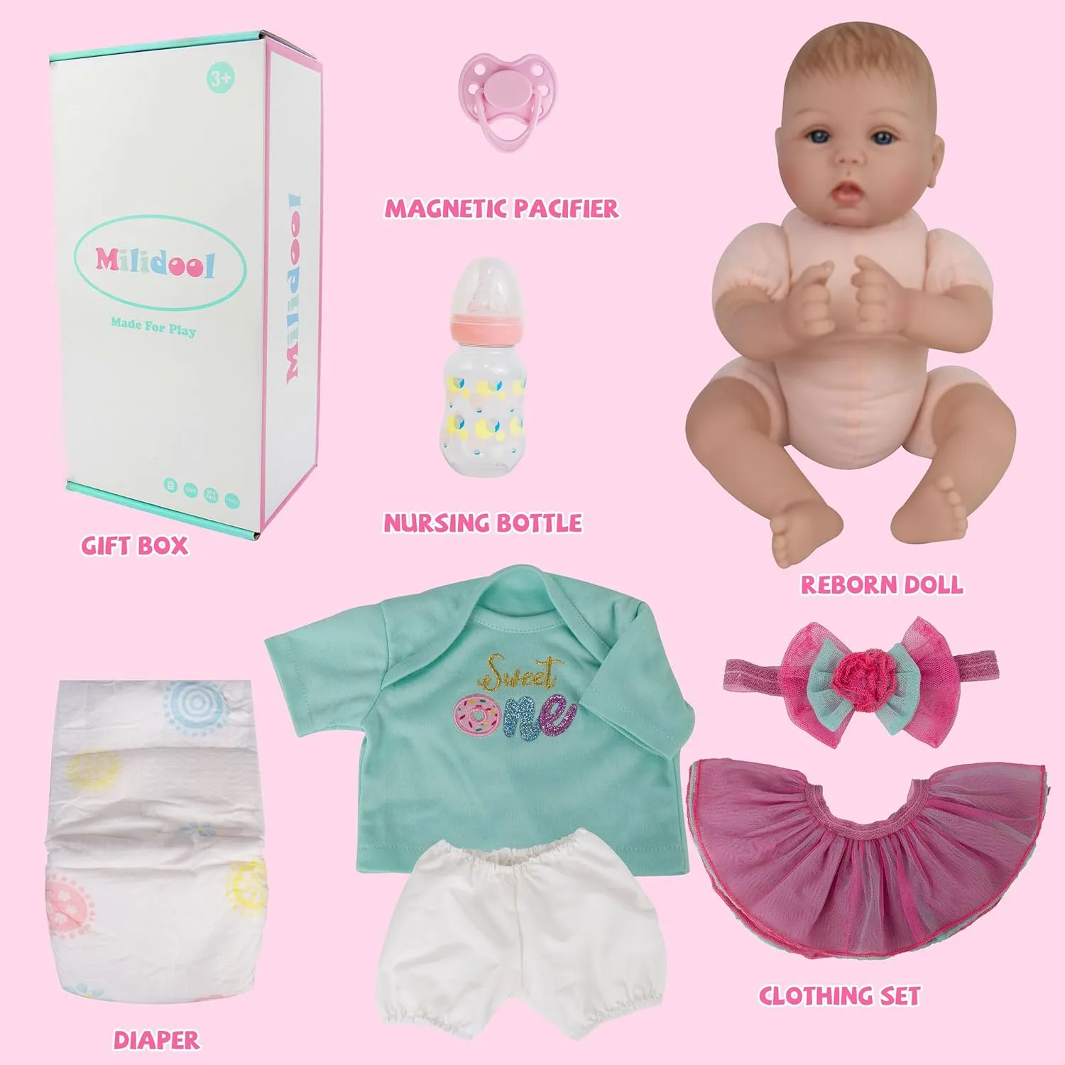 Milidool Lifelike Reborn Baby Dolls - 18 Inch Real Life Realistic Newborn Baby Dolls Girl with Soft Weighted Body Gift Set for Kids Age 3 