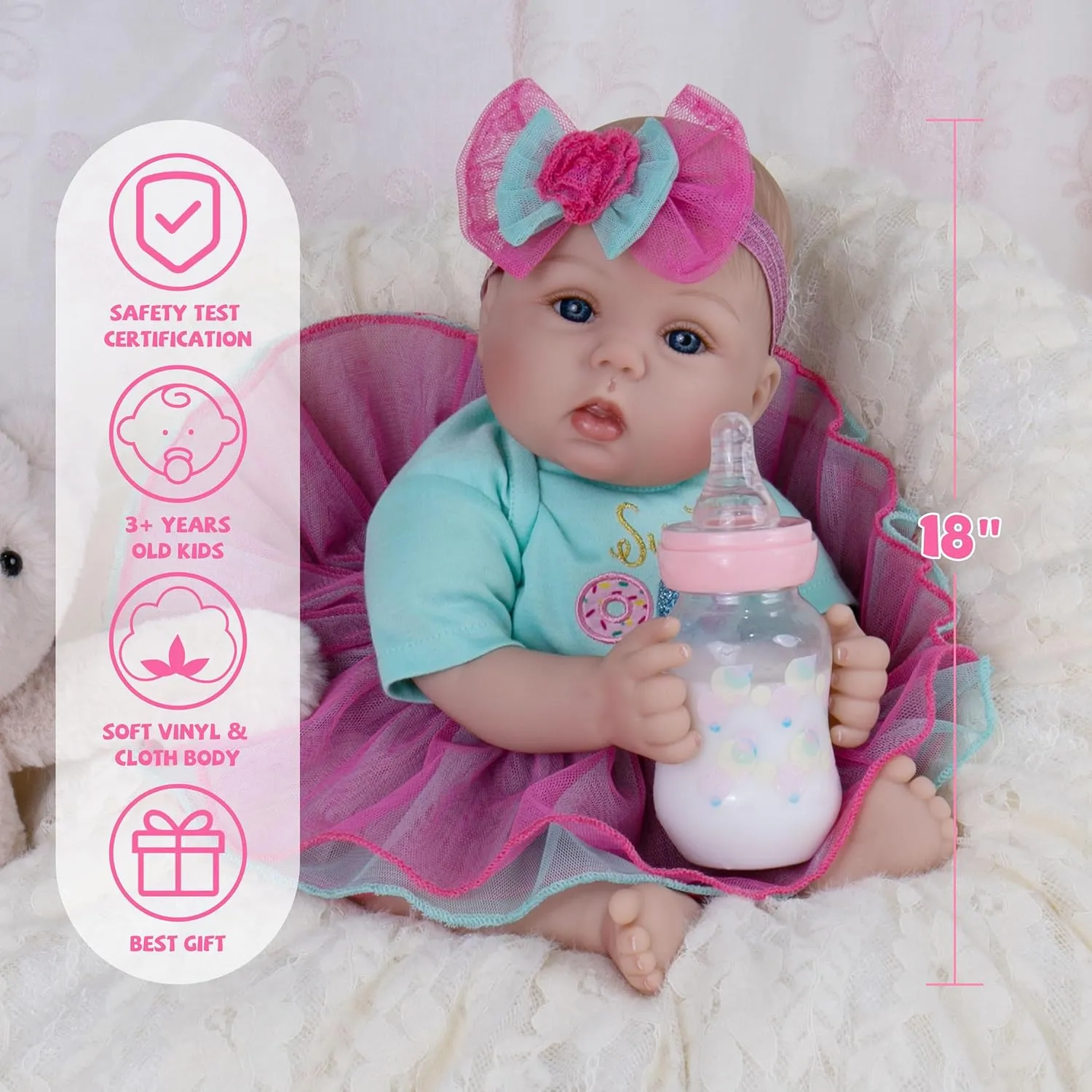 Milidool Lifelike Reborn Baby Dolls - 18 Inch Real Life Realistic Newborn Baby Dolls Girl with Soft Weighted Body Gift Set for Kids Age 3 