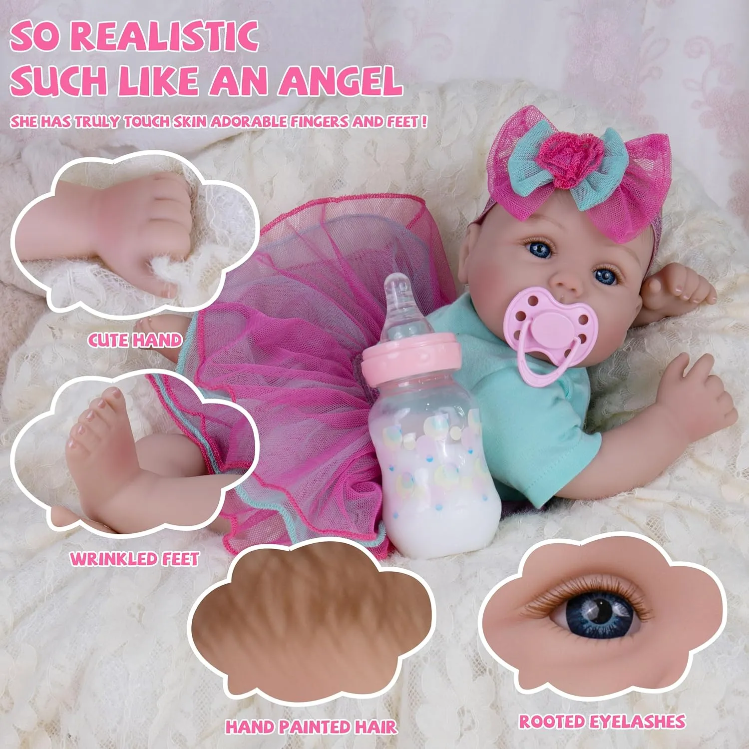 Milidool Lifelike Reborn Baby Dolls - 18 Inch Real Life Realistic Newborn Baby Dolls Girl with Soft Weighted Body Gift Set for Kids Age 3 