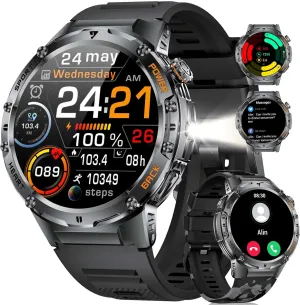 Military Smart Watch for Men, Flashlight 100  Sports Modes Fitness Tracker Smartwatch, 1.43'' AMOLED Display, 5ATM Waterproof, Heart Rate/Sleep Monitor, Mens Smart Watches for Android iOS