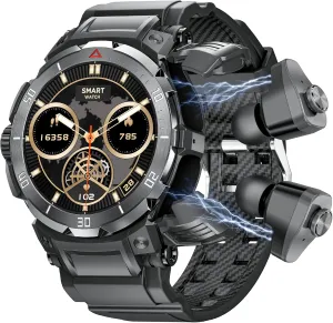 Military Smart Watch with Earbuds for Men, Bluetooth Calling can Answer and Make Calls, IP67 Waterproof Fitness Smart Watch, Sports Fitness Tracker with Step, for Men Dad Husband