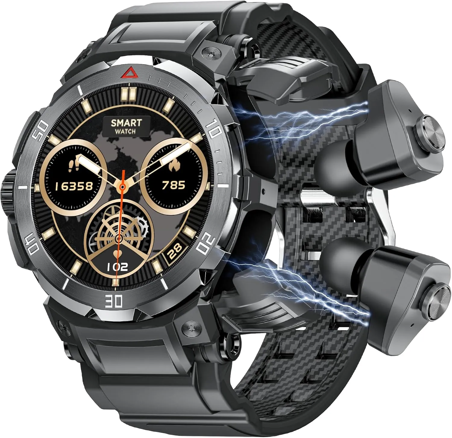 Military Smart Watch with Earbuds for Men, Bluetooth Calling can Answer and Make Calls, IP67 Waterproof Fitness Smart Watch, Sports Fitness Tracker with Step, for Men Dad Husband