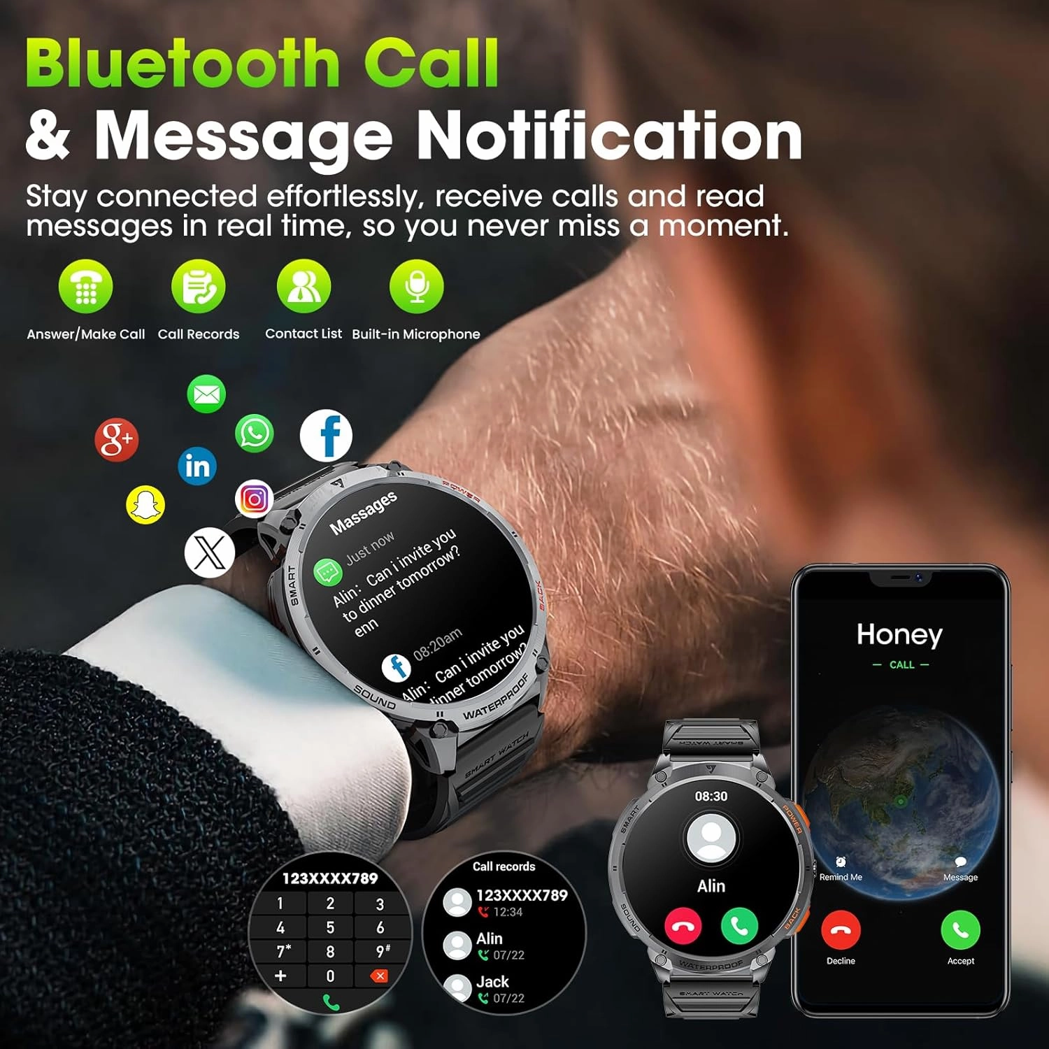 Military Smart Watches for Men, 1.85" HD Large Screen Smart Watch, Flashlight/730mAh/110  Sports Modes Fitness Tracker Watch, Waterproof Mens Smart Watch for Android Phones iPhone Compatible