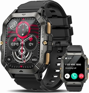 Military Smart Watches for Men (Answer/Make Calls), 2.02'' Fitness Smart Watch for Android and iPhone, Waterproof Fitness Tracker with Blood Pressure/Heart Rate/Sleep/100  Sport Modes, Watches for Men